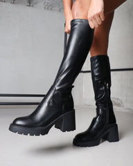 Bryce Black Stretch Knee High Chunky Boots