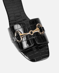 Lavinia Black Croc Snaffle Trim Flat Sandals