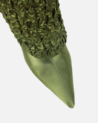 Harrie Olive Green Satin Ruched Stiletto Knee High Boots