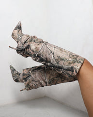 Ledger Natural Print Dew Drop Fold Over Heeled Boots