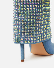 Lawler Blue Denim Diamante Fold Over Boots