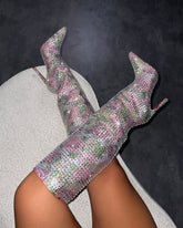 Seb Pink Floral Pattern Diamante Knee High Boots