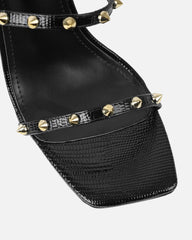 Layleigh Black Lizard Effect Studded Heeled Sandals