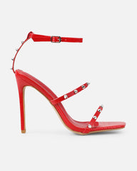 Layleigh Red Lizard Effect Studded Heeled Sandals