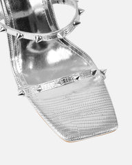 Layleigh Silver Lizard Effect Studded Heeled Sandals