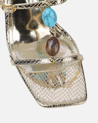 Elexi Light Gold Stone Embellished Heeled Sandals