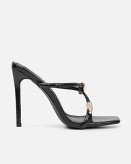 Zuleta Black Snake Effect Stiletto Heeled Mules