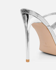 Leamy Silver Mirror Jeweled Heeled Sandals