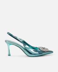 Lilliani Light Blue Mirror Diamante Trim Sling Back Court Shoes