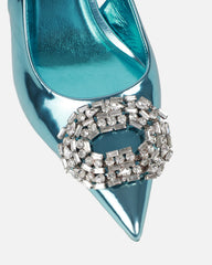 Lilliani Light Blue Mirror Diamante Trim Sling Back Court Shoes