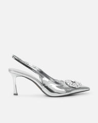 Lilliani Silver Mirror Diamante Trim Sling Back Court Shoes