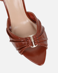 Leany Tan Shine Gold Detail Heeled Sandals