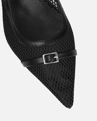 Lays Black Mesh Sling Back Court Shoes