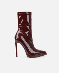 Lewin Dark Red Patent Pointed Stiletto Ankle Boots
