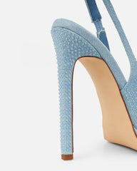 Dixiee Blue Denim Droplet Slingback Court Shoes