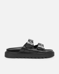 Liaa Black Diamante Buckle Textured Slider Sandals