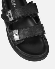 Liaa Black Diamante Buckle Textured Slider Sandals