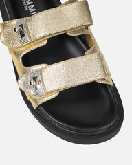 Liaa Gold Diamante Buckle Textured Slider Sandals