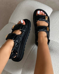 Eboni Black Chunky Flat Sandals