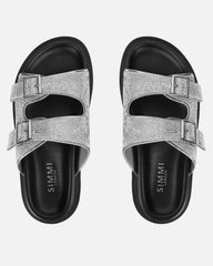 Lynn Silver Diamante Double Strap Slider Sandals