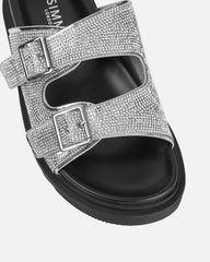 Lynn Silver Diamante Double Strap Slider Sandals