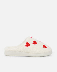 Loved Cream Heart Print Slippers