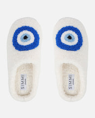 Lucky White Evil Eye Print Closed Toe Slippers