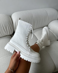 Luke White Lace Up Chunky Boots