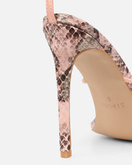 Madia Pink Faux Snake Strappy Heeled Sandals