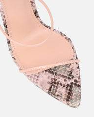 Madia Pink Faux Snake Strappy Heeled Sandals