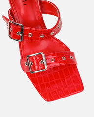 Magdalena Red Faux Croc Print Heeled Sandals