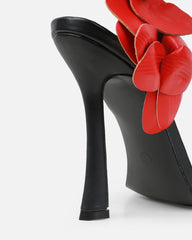 Maldive Black Heeled Sandals With Red Flower