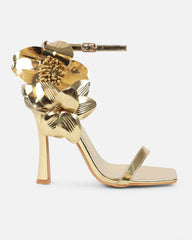Maldive Gold Mirror Flower Heeled Sandals