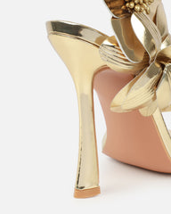 Maldive Gold Mirror Flower Heeled Sandals