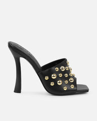 Opalle Black Heeled Mules With Gold Studs