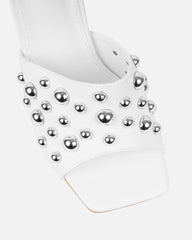 Opalle White Heeled Mules With Silver Studs