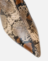 Jude Beige Snake Effect Low Heel Boots With Gold Heel