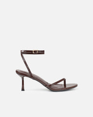 Deanna Chocolate Brown Shiny Toe Thong Low Heeled Sandals