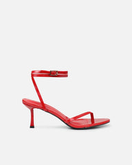 Deanna Red Shiny Toe Thong Low Heeled Sandals