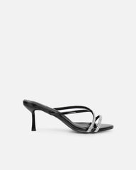 Mefele Black Patent Mid Heel Mules