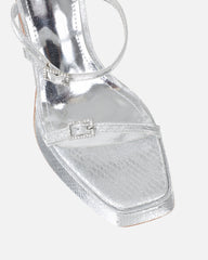 Maura Silver Metallic Snake Effect Platform Sandals