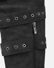 Maxton Black Nubuck Multi Buckle Thigh High Boots
