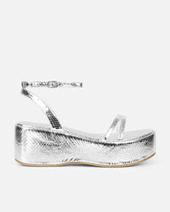 Mazey Silver Snake Effect Flatform Sandals