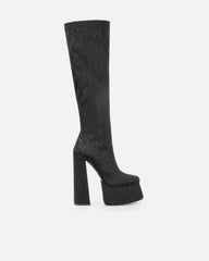 Franks Black Stretch Printed Knee Boots
