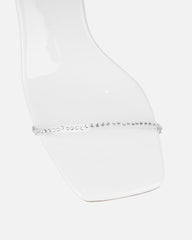 Mimi White Clear Diamante Low Heeled Sandals