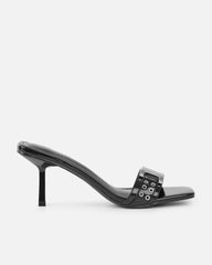 Bexley Black Strap Detail Heeled Mules