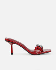 Bexley Dark Red Strap Detail Heeled Mules