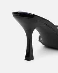 Manux Black Patent Diamante Detail Heeled Sandals