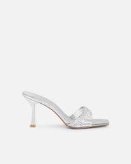 Manux Silver Mirror Diamante Detail Heeled Sandals