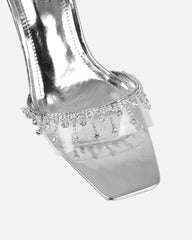 Manux Silver Mirror Diamante Detail Heeled Sandals